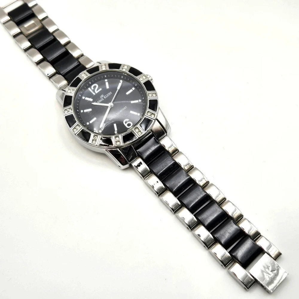 Anne Klein‎ Women's AK Stainless Steel Black Dial Swarovski Crystal Accent Watch